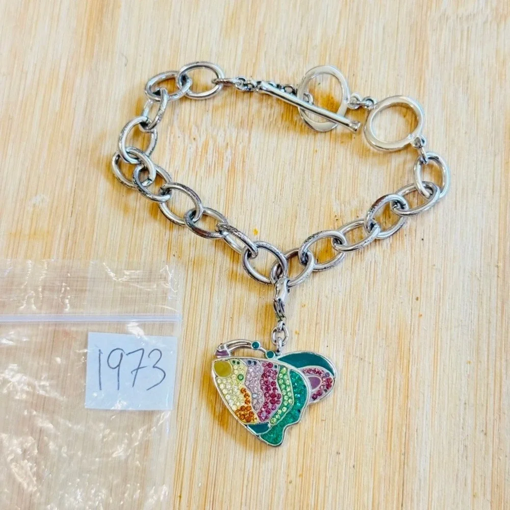 Swarovski Tropical Fish Charm Bracelet Crystal Silver Rhodium Plated As Is‎ 7.5